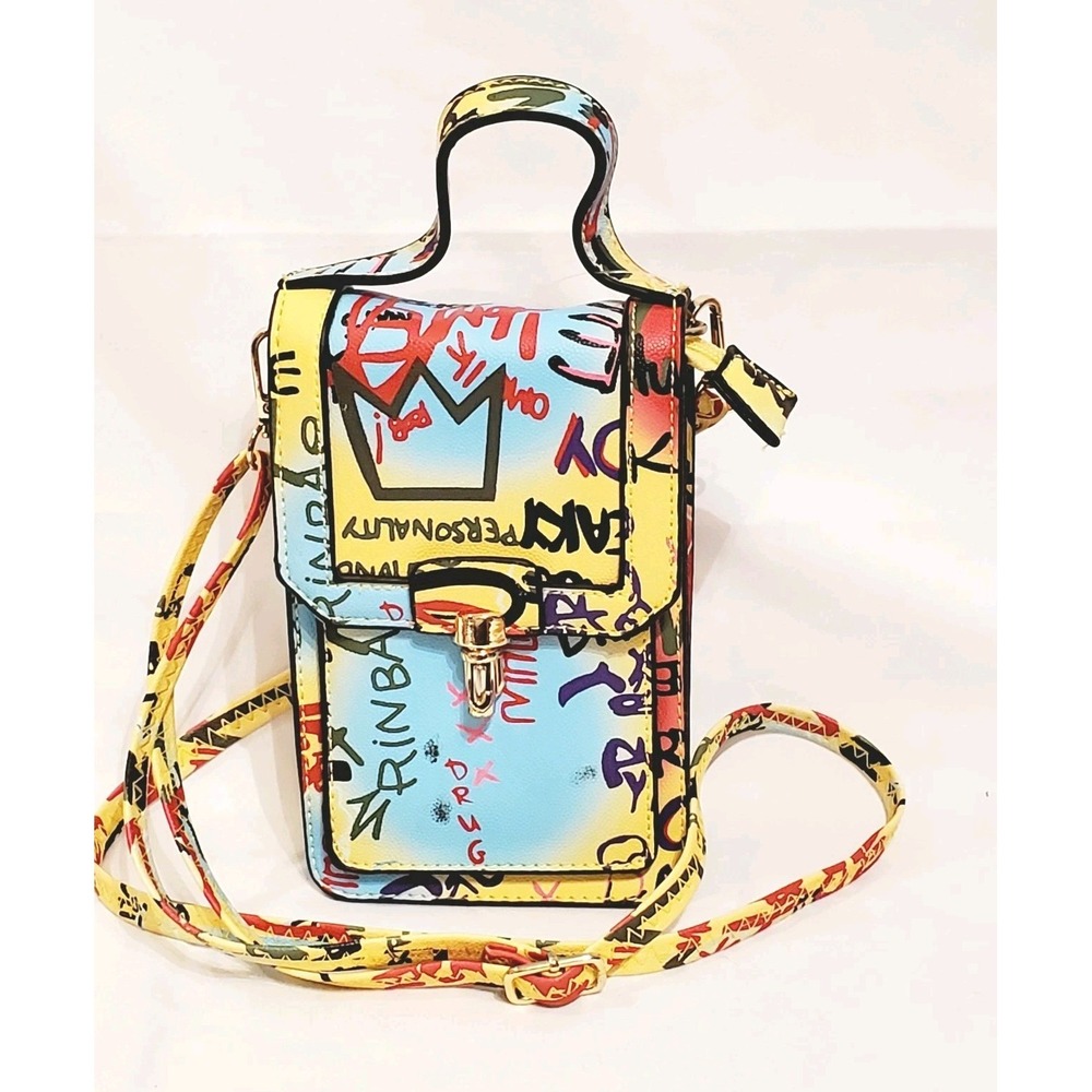 Graffiti Top Flap Crossbody Bag Phone Purse Faux Leather‎